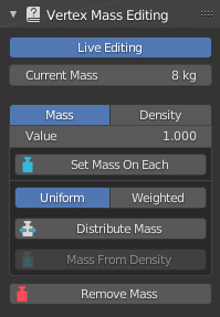 Vertex mass editing tool panel